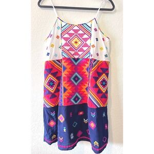 Savanna Jane Geometric Embroidered Boho SZ L Mini Dress Multi-Color